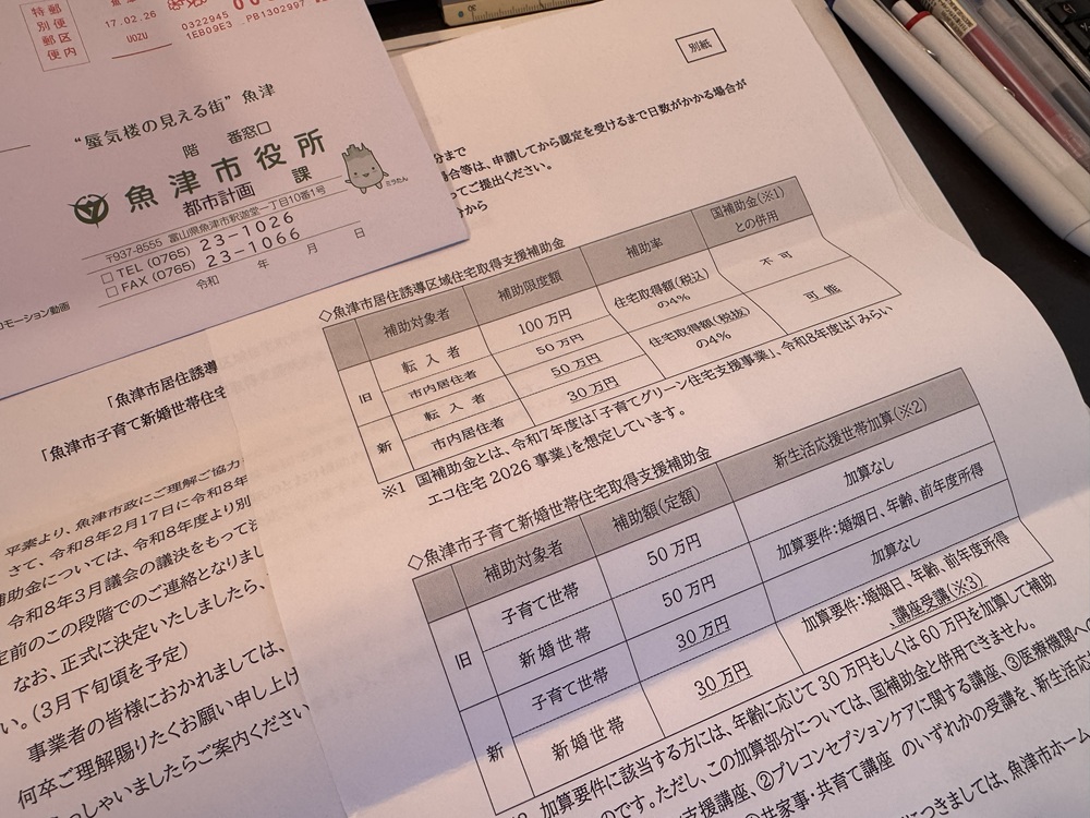 魚津市の住宅取得支援補助金について